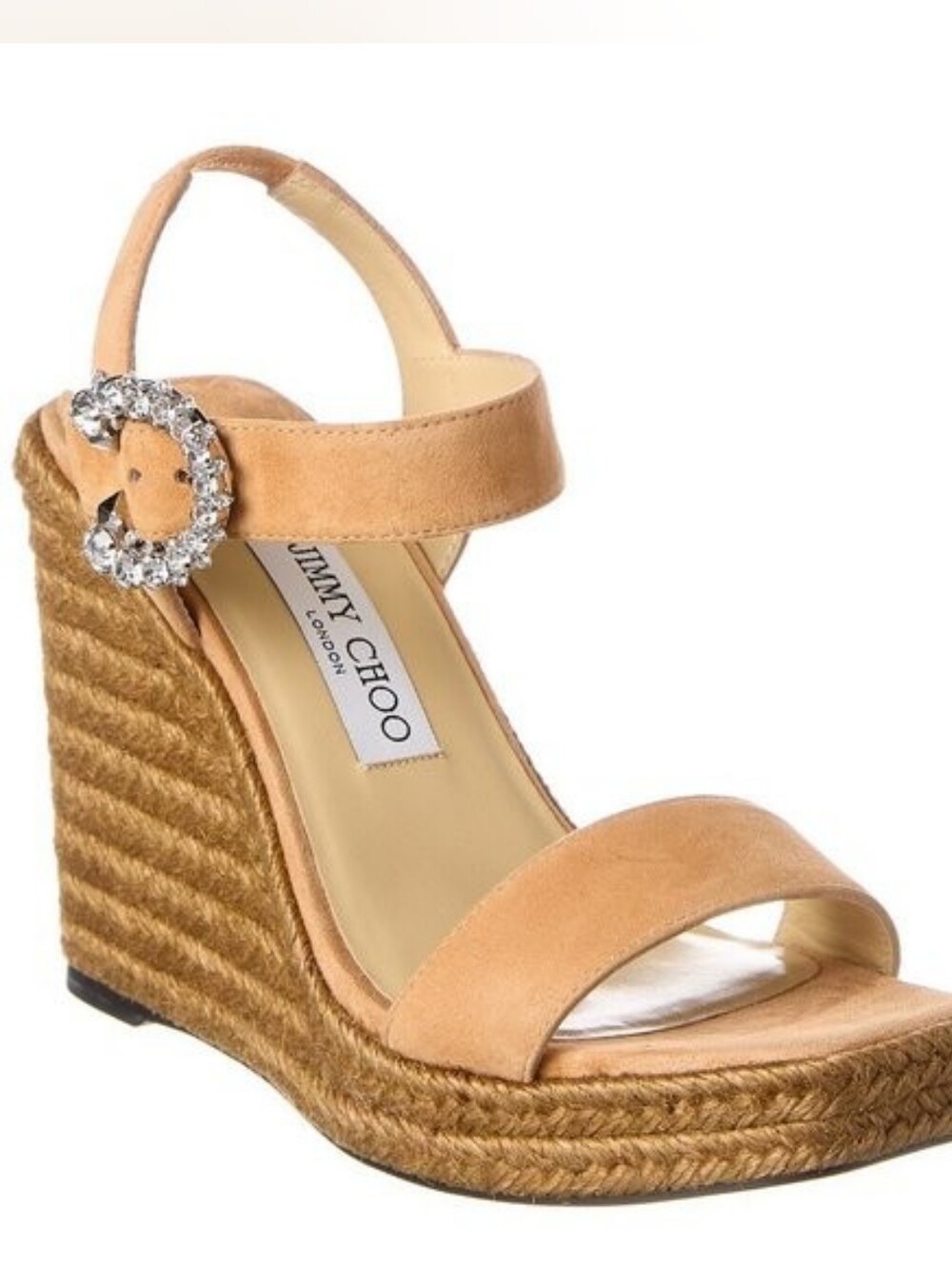 Jimmy Choo Beige Suede Maribelle 110 Wedge Heel Sandals Size 37 6.5 Nude